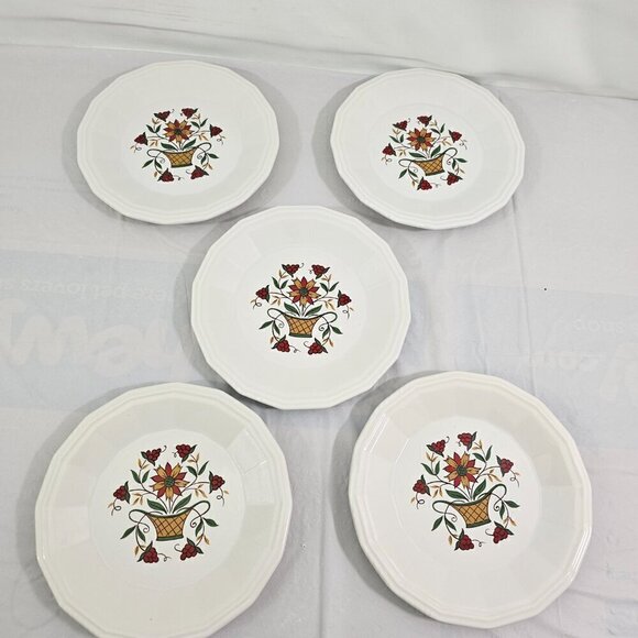Homer Laughlin USA Bayberry Floral Basket 7" Salad Luncheon Plates - Set of 5 - Picture 9 of 16
